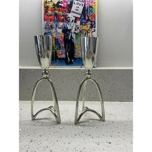 Super Sterling Silver F Nava Taxco Mexico CANDLESTICKS Mexican Modernist 7" MCM